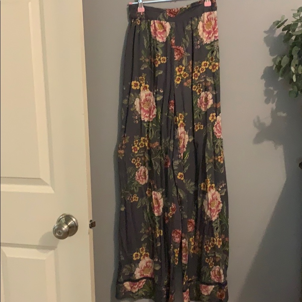 Wide leg floral pants
